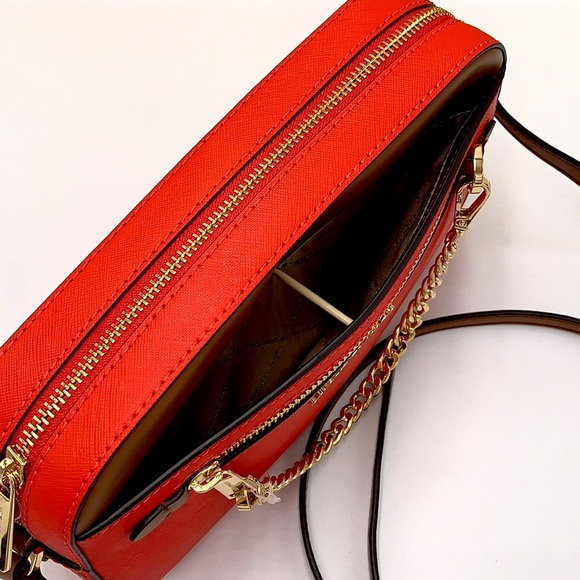 MICHAEL KORS LARGE EAST WEST ZIP CHAIN XBODY DARK SANGRIA / BROWN COLOR - Picture 5 of 15